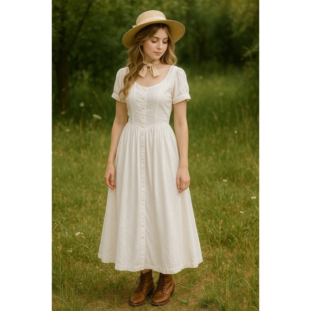 Paul Harris Vintage White Cotton Maxi Dress Cottagecore Vintage Made in USA